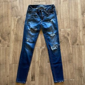 American Eagle Super Super Stretch Jeggings Size 2 With Rips